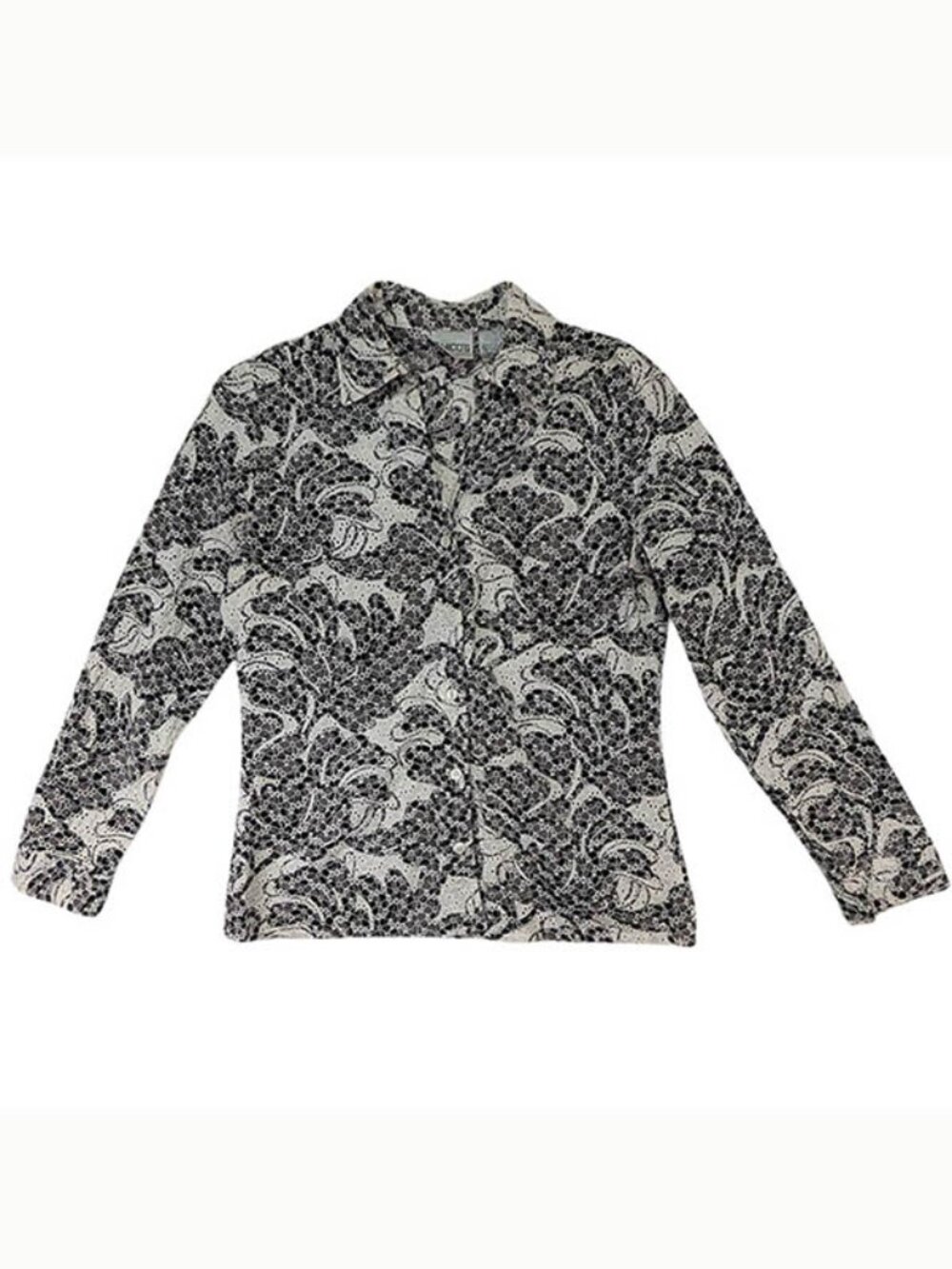 Chicos Blouse Womens S Black White Eyelet Paisley Y2K Whimsigoth Coastal Grandma